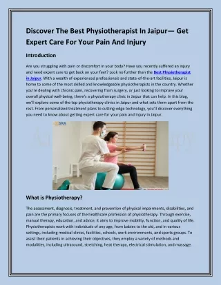 Discover The Best Physiotherapist In Jaipur— Get Expert Care For Your Pain And Injury
