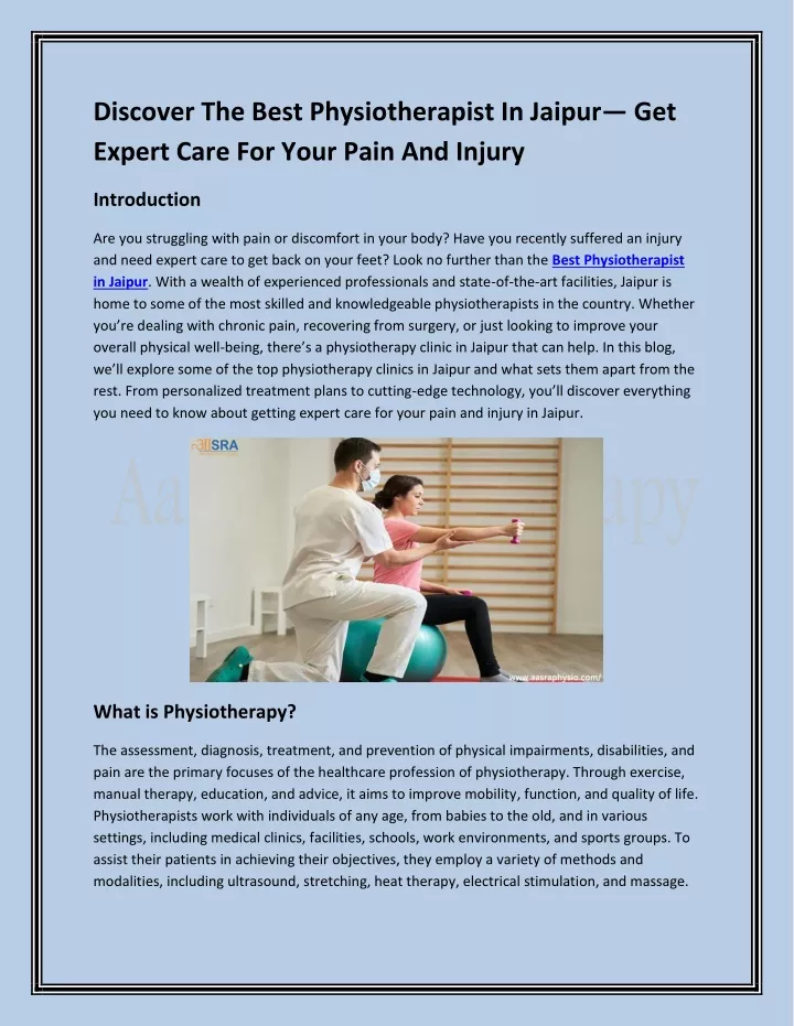 discover the best physiotherapist in jaipur