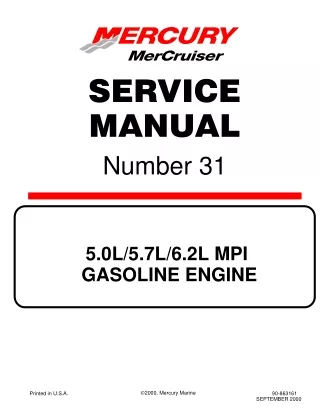 Mercury Mercruiser Gasoline Engines 350 MAG MPI Inboard Service Repair Manual– 0M310000
