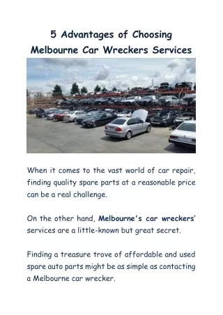 5 Advantages of Choosing Melbourne Car Wreckers Services