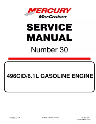 Mercury Mercruiser Gasoline Engines 496 Mag HO Service Repair Manual– 0M000000 and UP