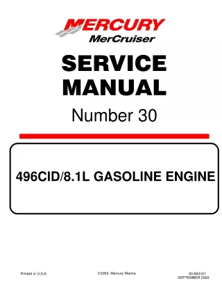 Mercury Mercruiser Gasoline Engines 496 Mag Service Repair Manual– 0M000000 and UP