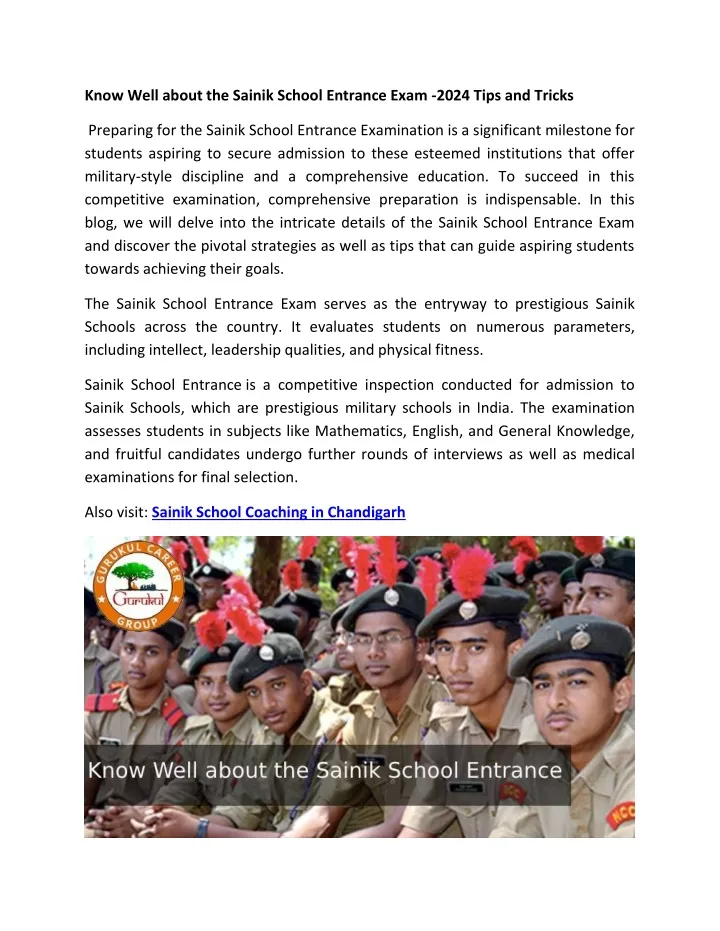 know well about the sainik school entrance exam