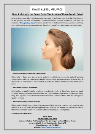 Nose Sculpting in the Desert Oasis The Artistry of Rhinoplasty in Dubai