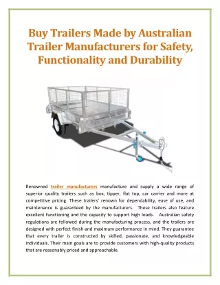 Buy Trailers Made by Australian Trailer Manufacturers for Safety, Functionality