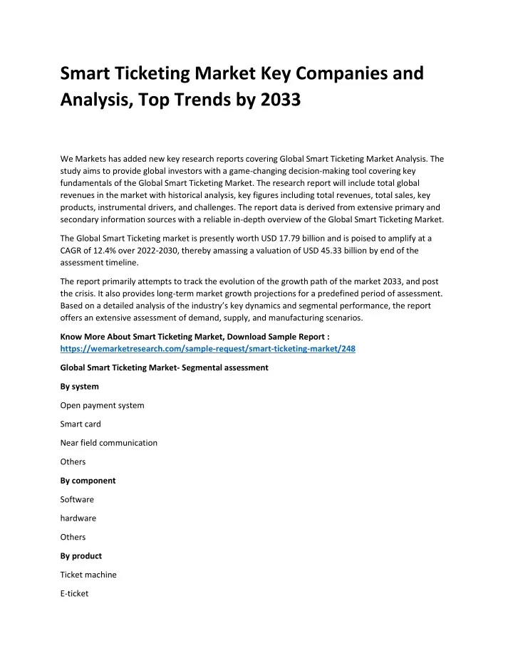 smart ticketing market key companies and analysis