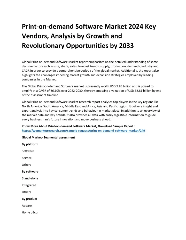 print on demand software market 2024 key vendors