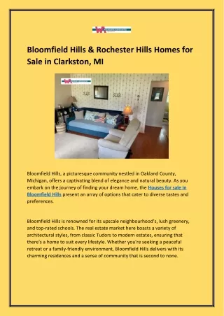 Bloomfield Hills & Rochester Hills Homes for Sale in Clarkston, MI