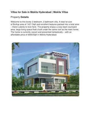 Villas for Sale in Mokila Hyderabad