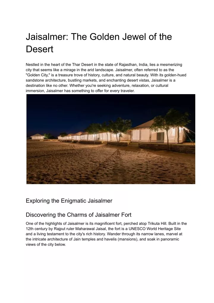 jaisalmer the golden jewel of the desert