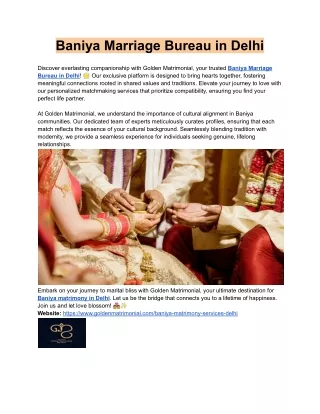 Baniya Marriage Bureau in Delhi