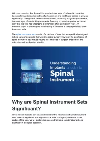 Understanding Implants- A Look into Spine Instrument Sets