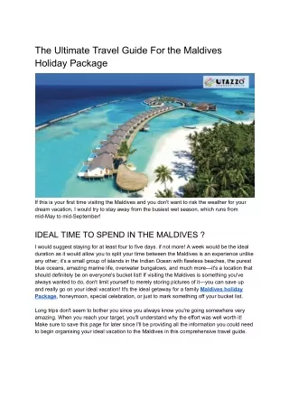 The Ultimate Travel Guide For the Maldives Holiday Package