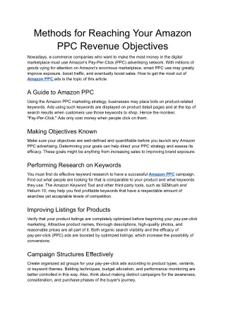 methods for reaching your amazon ppc revenue