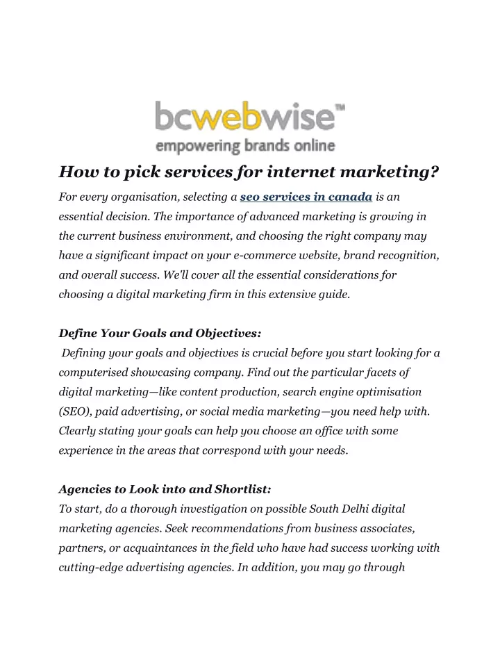 how to pick services for internet marketing
