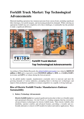 Forklift Truck Market : Top Technological Advancements