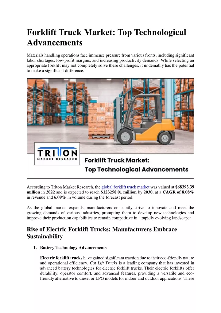 forklift truck market top technological