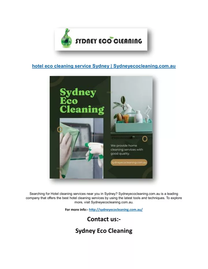 hotel eco cleaning service sydney