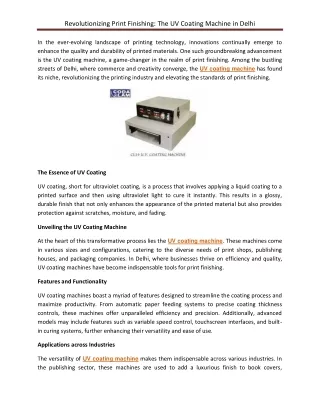 Revolutionizing Print Finishing The UV Coating Machine in Delhi