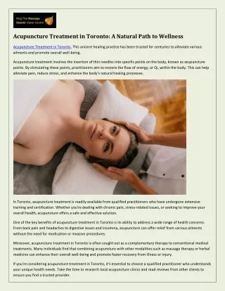 Acupuncture Treatment in Toronto: Discover Natural Healing