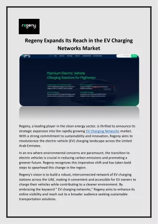 EV Charging Networks - Regeny