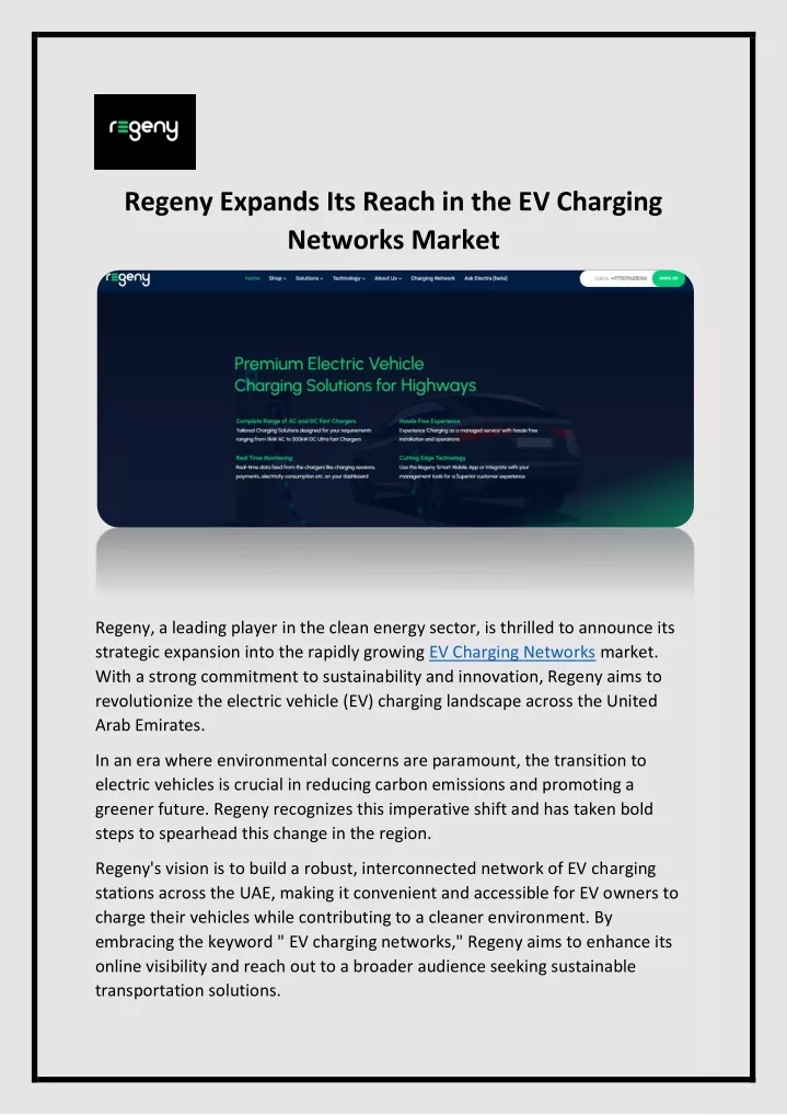 regeny expands its reach in the ev charging