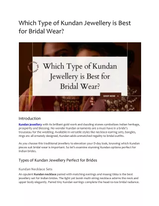 Which Type of Kundan Jewellery is Best for Bridal Wear