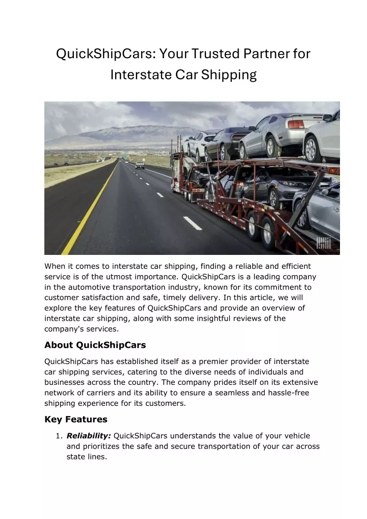 quickshipcars your trusted partner for interstate