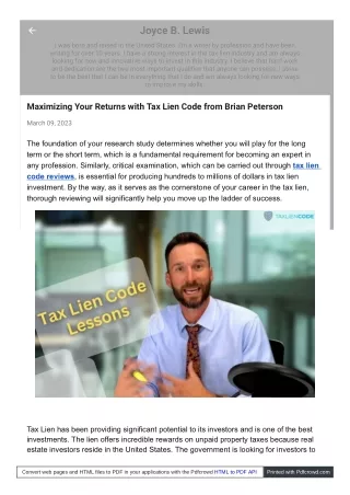 Maximizing Returns with Brian Peterson's Tax Lien Code