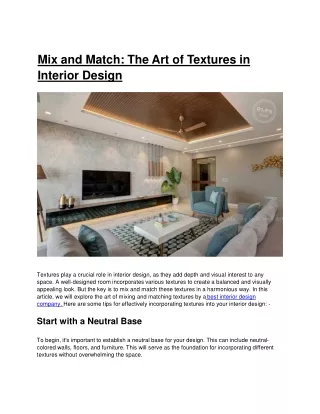 Mix and Match - The Art of Textures in Interior Design