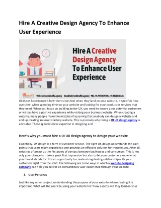 Hire A Creative Design Agency To Enhance User Experience