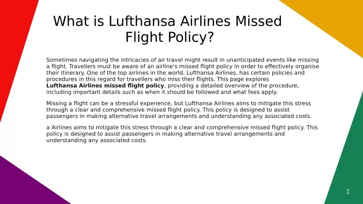 what is lufthansa airlines missed flight policy