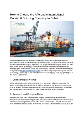 How to Choose the Affordable International Courier & Shipping Company In Dubai