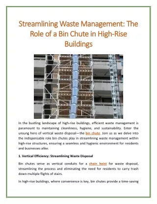 Streamlining Waste Management: The Role of a Bin Chute in High-Rise Buildings