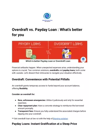 Overdraft vs payday loan