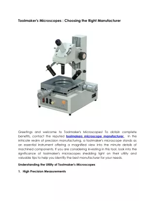 Toolmaker's Microscopes  Choosing the Right Manufacturer