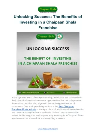 Unlocking Success: The Benefits of Investing in a Chaipaan Shala Franchise