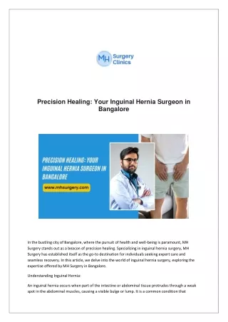 Your Inguinal Hernia Surgeon in Bangalore
