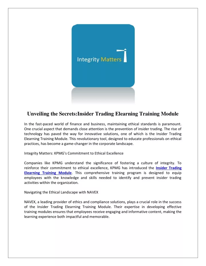 unveiling the secrets insider trading elearning