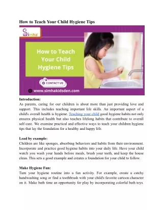 How to Teach Your Child Hygiene Tips_Simha Kidsden