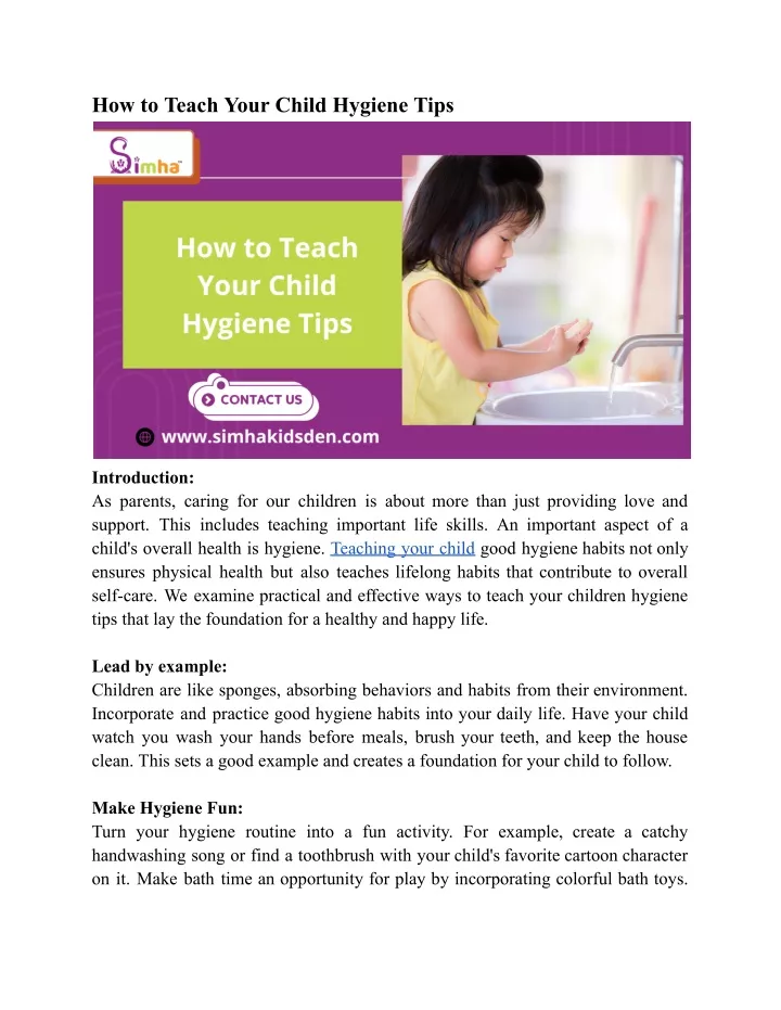 how to teach your child hygiene tips