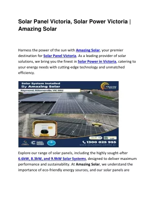 Solar Panel Victoria, Solar Power Victoria | Amazing Solar