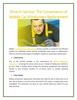 Drive-In Service: The Convenience of Mobile Car Windscreen Replacement