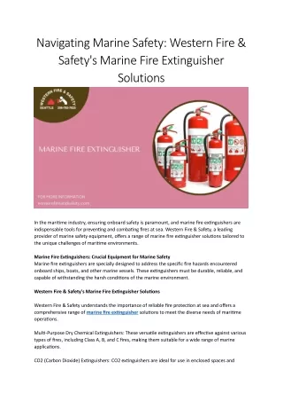 Navigating Marine Safety Western Fire & Safety's Marine Fire Extinguisher Solutions