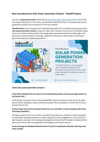 best consultancy for solar power generation