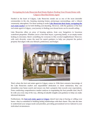 Navigating the Lake Bonavista Real Estate Market Finding Your Dream Home with Calgary's Best Real Estate Agent