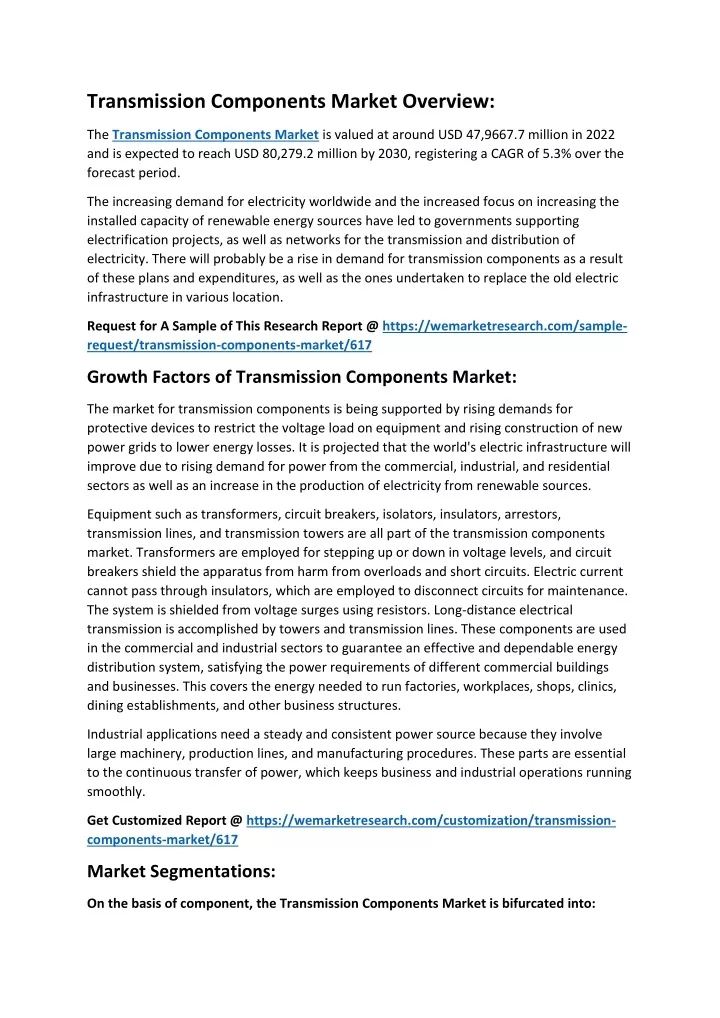 transmission components market overview