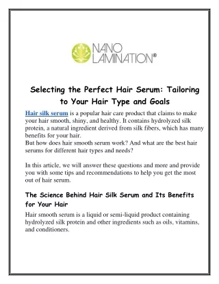 Selecting the Perfect Hair Serum Tailoring to Your Hair Type and Goals