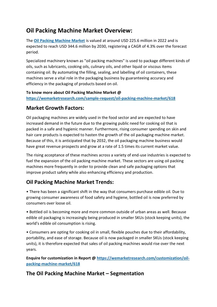 oil packing machine market overview