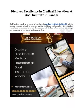 Discover Excellence in Medical Education at Goal Institute in Ranchi